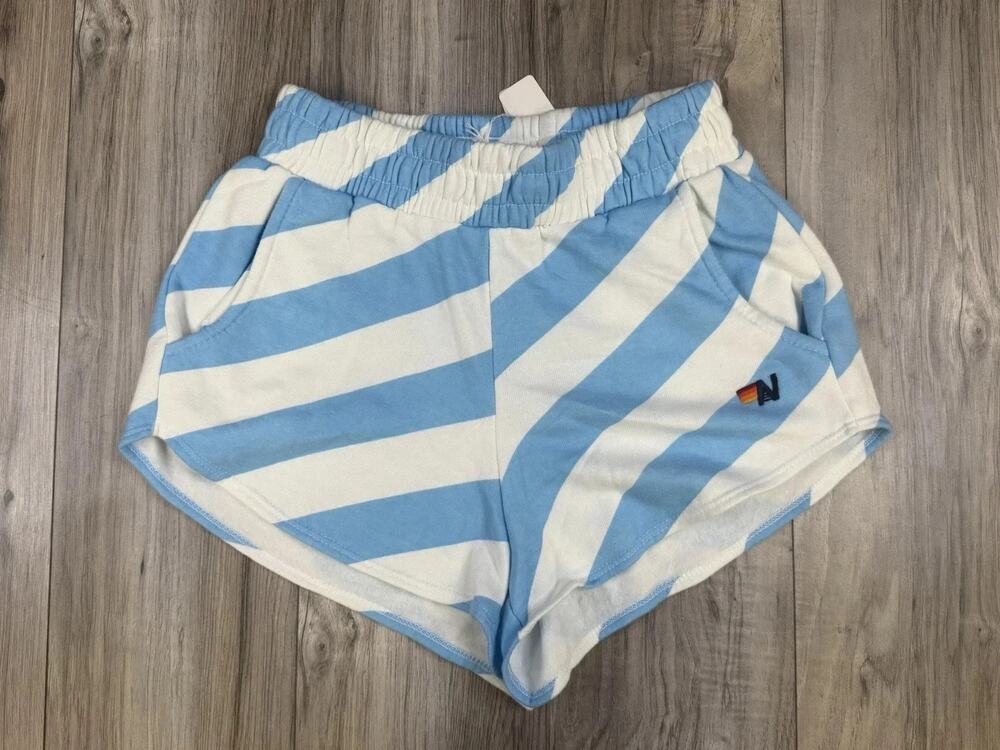 Aviator Nation Caution Lounge Shorts White Sky Blue Sweat Shorts Womens S USA